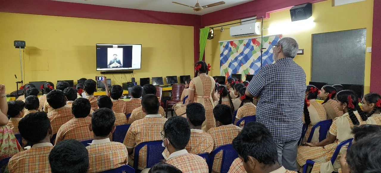 Science exhibition — a student with a model.